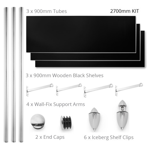 Wall-Mounted Wooden Shelf with Hanging Rail - W2700mm