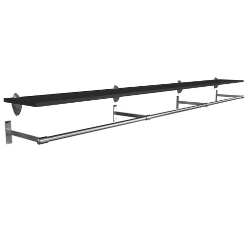 Wall-Mounted Wooden Shelf with Hanging Rail - W2700mm