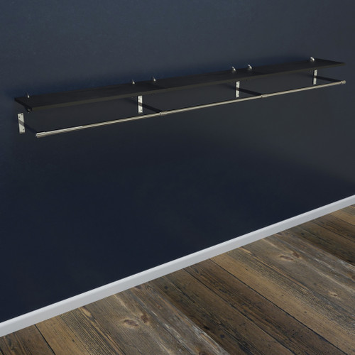 Wall-Mounted Wooden Shelf with Hanging Rail - W2700mm