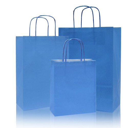 Box of 250 Blue Large Paper Carrier Bags