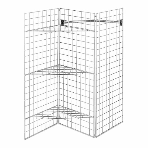 6ft Freestanding Grid Mesh Display Bundle - 3 x Panels, 2 x Hanging Rails, 4 x Wire Shelves