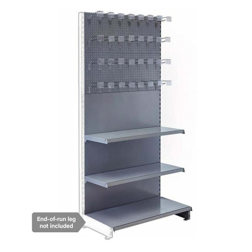 Silver Retail Shelving Modular Wall Unit - Perforated Back Panels - 2 Shelves and 32 Hooks - H2100mm