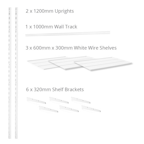 Flexx White Wire Shelf System - H1200mm - 3 Shelves