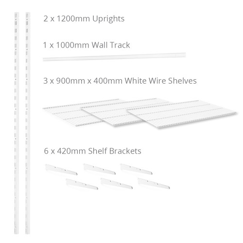 Flexx White Wire Shelf System - H1200mm - 3 Shelves