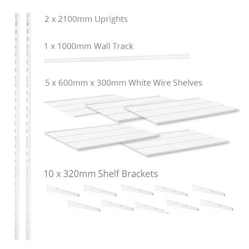 Flexx White Wire Shelf System - H2100mm - 5 Shelves