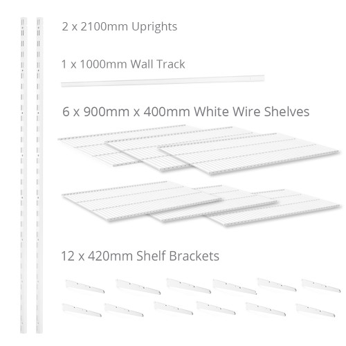 Flexx White Wire Shelf System - H2100mm - 6 Shelves