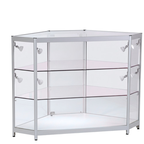 Skyline Corner Showcase All - Glass Display with 2 Glass Shelves