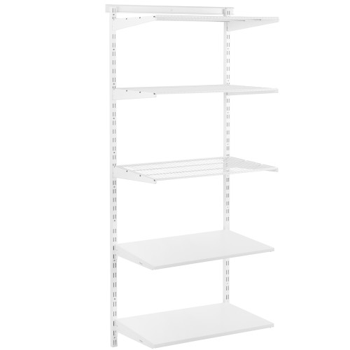 Flexx White Shelf System - H2100mm - 2x Wooden & 3x Wire Shelves