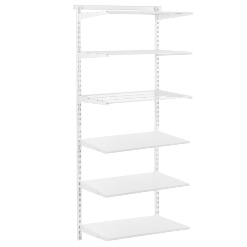 Flexx White Shelf System - H2100mm - 3x Wooden & 3x Wire Shelves