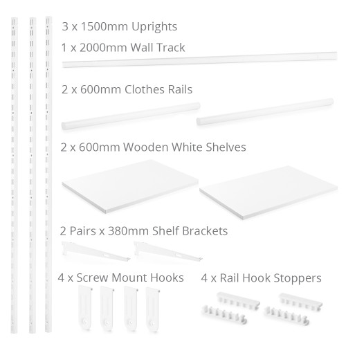 Flexx White Wooden Shelf System & Clothes Rail- H1500mm
