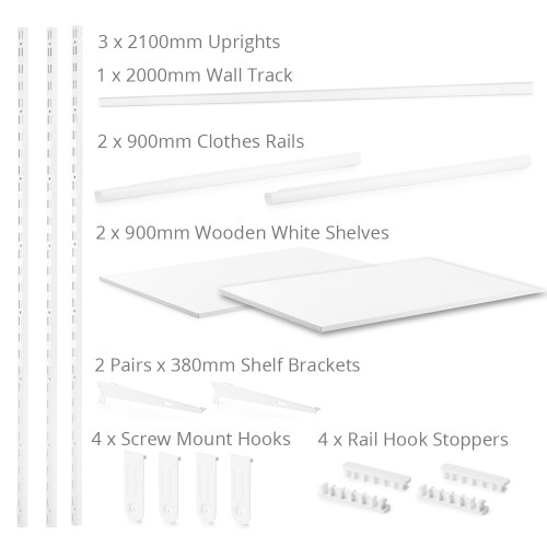 Flexx White Wooden Shelf System & Clothes Rail- H2100mm