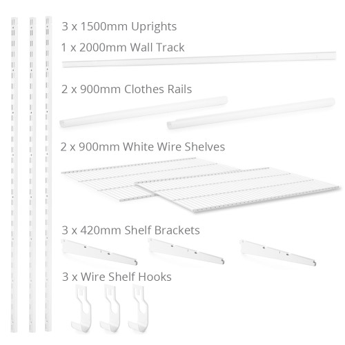 Flexx White Wire Shelf System & Clothes Rail- H1500mm