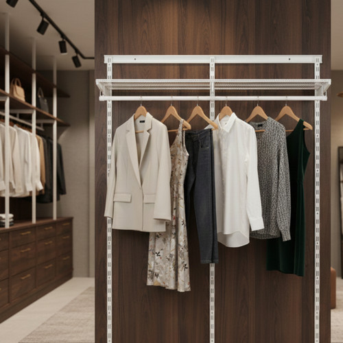 Flexx White Wire Shelf System & Clothes Rail- H1500mm