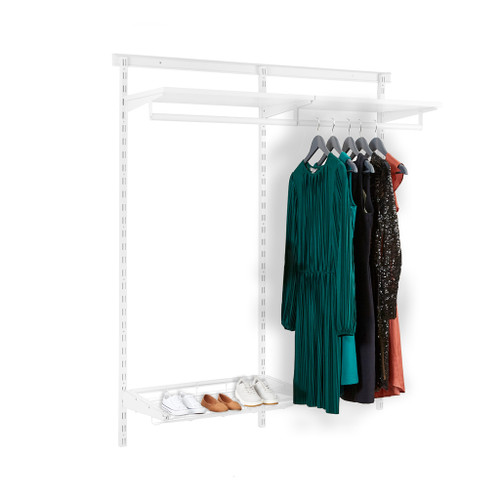 Flexx White Wooden Shelf System with Clothes Rail & Shoe Rack- H1200mm