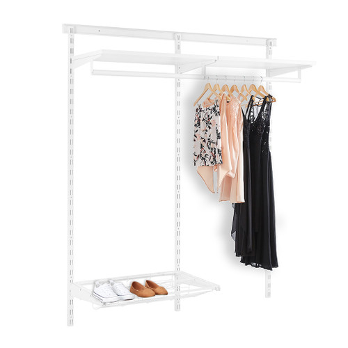 Flexx White Wooden Shelf System with Clothes Rail & Shoe Rack- H1500mm