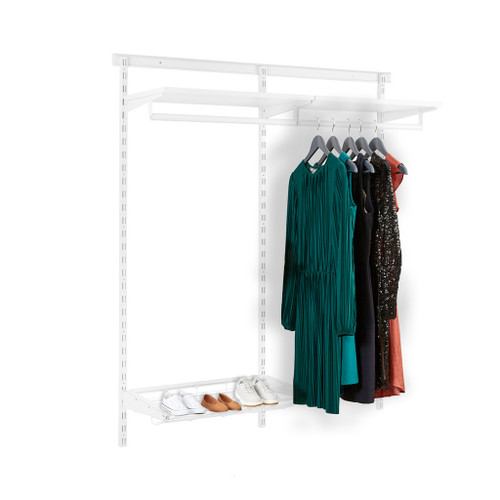 Flexx White Wooden Shelf System with Clothes Rail & Shoe Rack- H2100mm