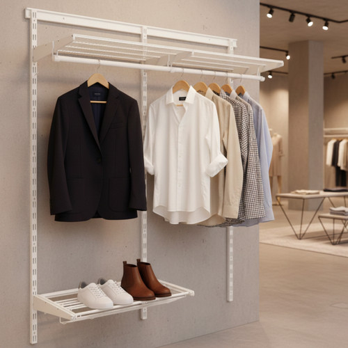 Flexx White Wire Shelf System with Clothes Rail & Shoe Rack- H1200mm