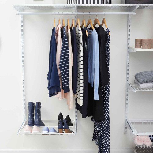 Flexx White Wire Shelf System with Clothes Rail & Shoe Rack- H1500mm