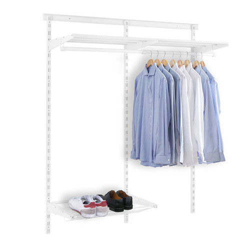 Flexx White Wire Shelf System with Clothes Rail & Shoe Rack- H2100mm