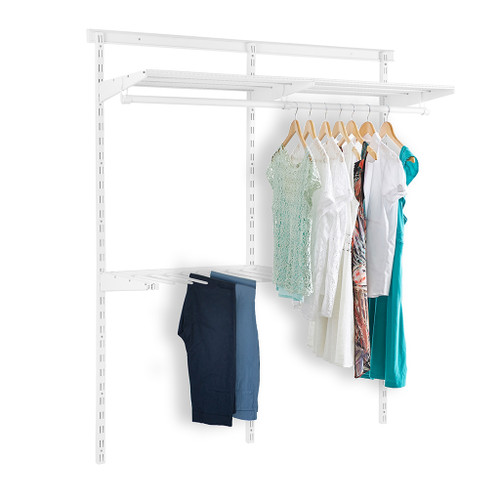 Flexx White Wire Shelf System with Clothes Rail & Trouser Rack- H2100mm