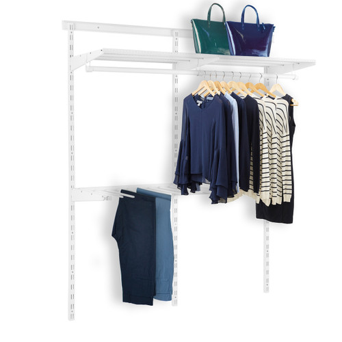 Flexx White Wire Shelf System with Clothes Rail & Trouser Rack- H2100mm