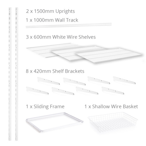 Flexx White Wire 3 Shelf System with Basket- H1500mm