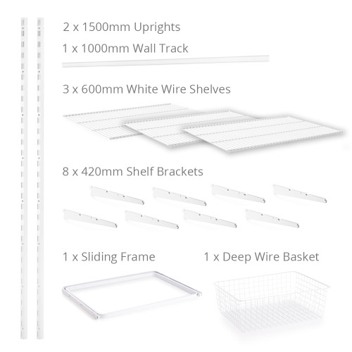 Flexx White Wire 3 Shelf System with Basket- H1500mm