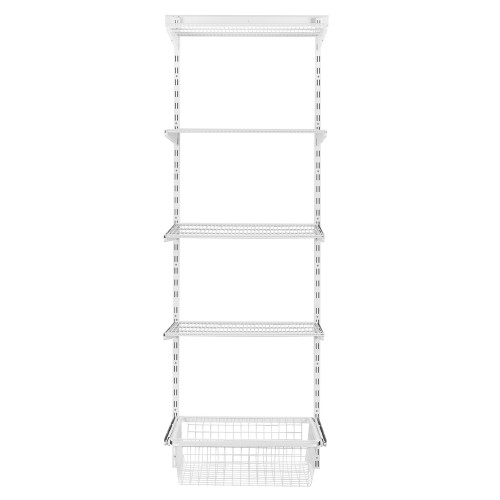Flexx White Wire 4 Shelf System with Basket- H2100mm