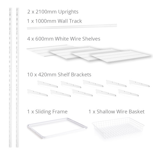 Flexx White Wire 4 Shelf System with Basket- H2100mm