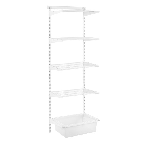 Flexx White Wire 4 Shelf System with Wire Mesh Basket- H2100mm