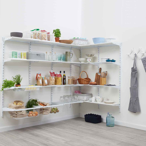 Flexx White Wooden 3 Shelf System with Wire Basket- H1500mm