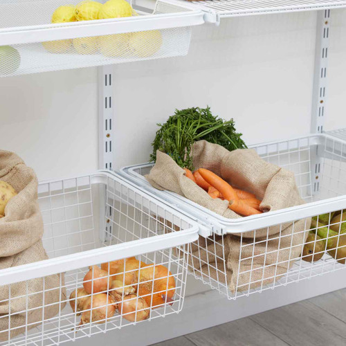 Flexx White Wooden 3 Shelf System with Wire Basket- H1500mm