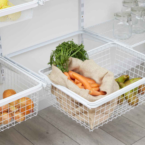 Flexx White Wooden 3 Shelf System with Wire Basket- H1500mm
