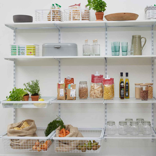 Flexx White Wooden 3 Shelf System with Wire Basket- H1500mm