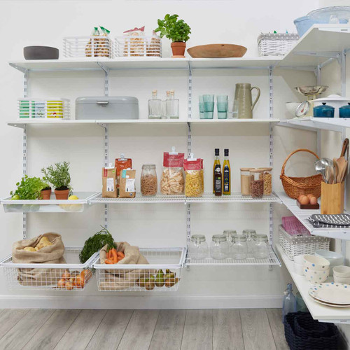 Flexx White Wooden 3 Shelf System with Wire Basket- H1500mm