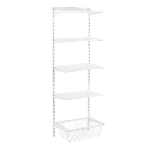 Flexx White Wooden 4 Shelf System with Basket- H2100mm