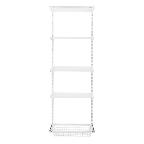 Flexx White Wooden 4 Shelf System with Basket- H2100mm