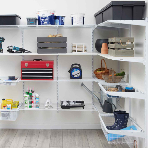 Flexx White Wooden 4 Shelf System with Basket- H2100mm