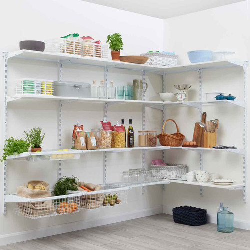 Flexx White Wooden 4 Shelf System with Basket- H2100mm