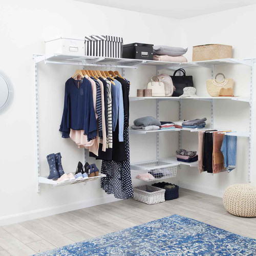 Flexx White Wooden 4 Shelf System with Basket- H2100mm