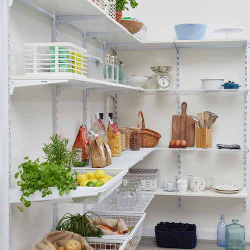 Flexx White Wooden 3 Shelf System with Wire Mesh Basket- H1500mm