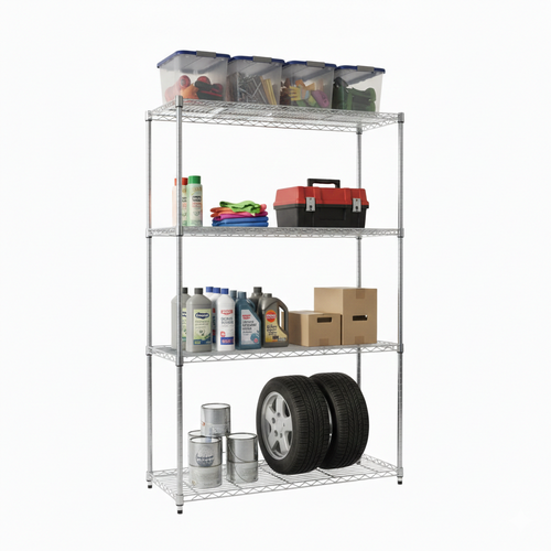 4 Tier Chrome Wire Shelving Unit - H1800 x W1200 x D450mm