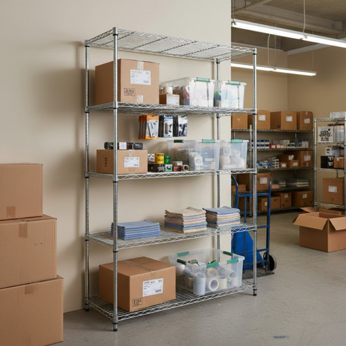 5 Tier Chrome Wire Shelving Unit - H1800 x W1200 x D450mm