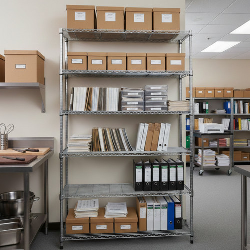 6 Tier Chrome Wire Shelving Unit - H1800 x W1200 x D450mm