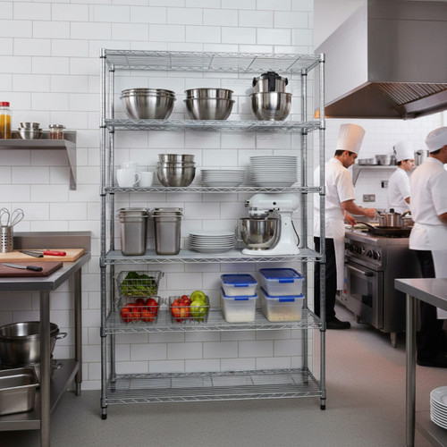 6 Tier Chrome Wire Shelving Unit - H1800 x W1200 x D450mm