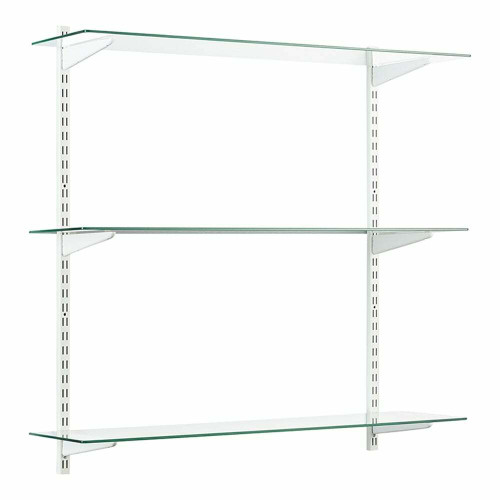 White & Glass Twin Slot Shelving Kit - 3 Shelves - Width 1200mm