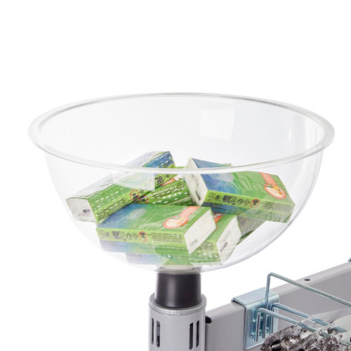 3 x Double Sided In-Queue Merchandising Bays with Magazine Shelves and Hooks, Bin, 2 Bowls and Header Frame