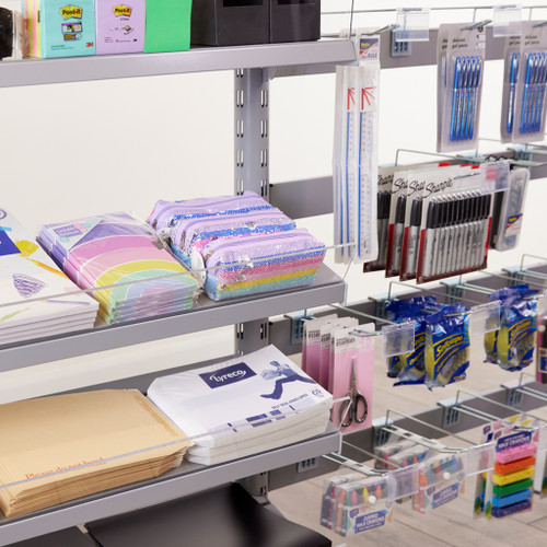3 x Double Sided In-Queue Merchandising Bays with Shelves and Hooks, Bin, 2 Bowls and Header Frame
