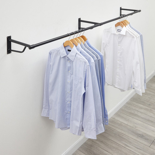 2m Black Heavy Duty Wall Mounted Hanging Clothes Rail With 3 Support Arms 2m-black-heavy-duty-wall-mounted-hanging-clothes-rail-with-3-support-arms