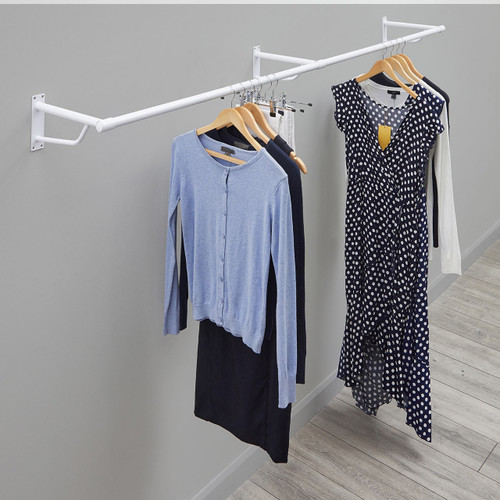 2m White Heavy Duty Wall-Mounted Hanging Clothes Rail with 3 Support Arms